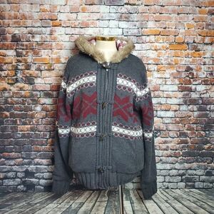 Jeans by Buffalo Hooded Toggle Button Fair Isle Sweater Jacket